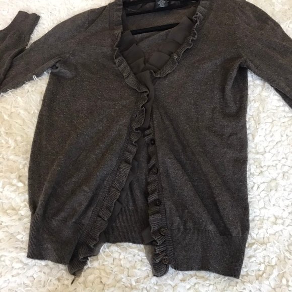 ANN TAYLOR ruffle cardigan XS chocolate brown - Picture 4 of 8